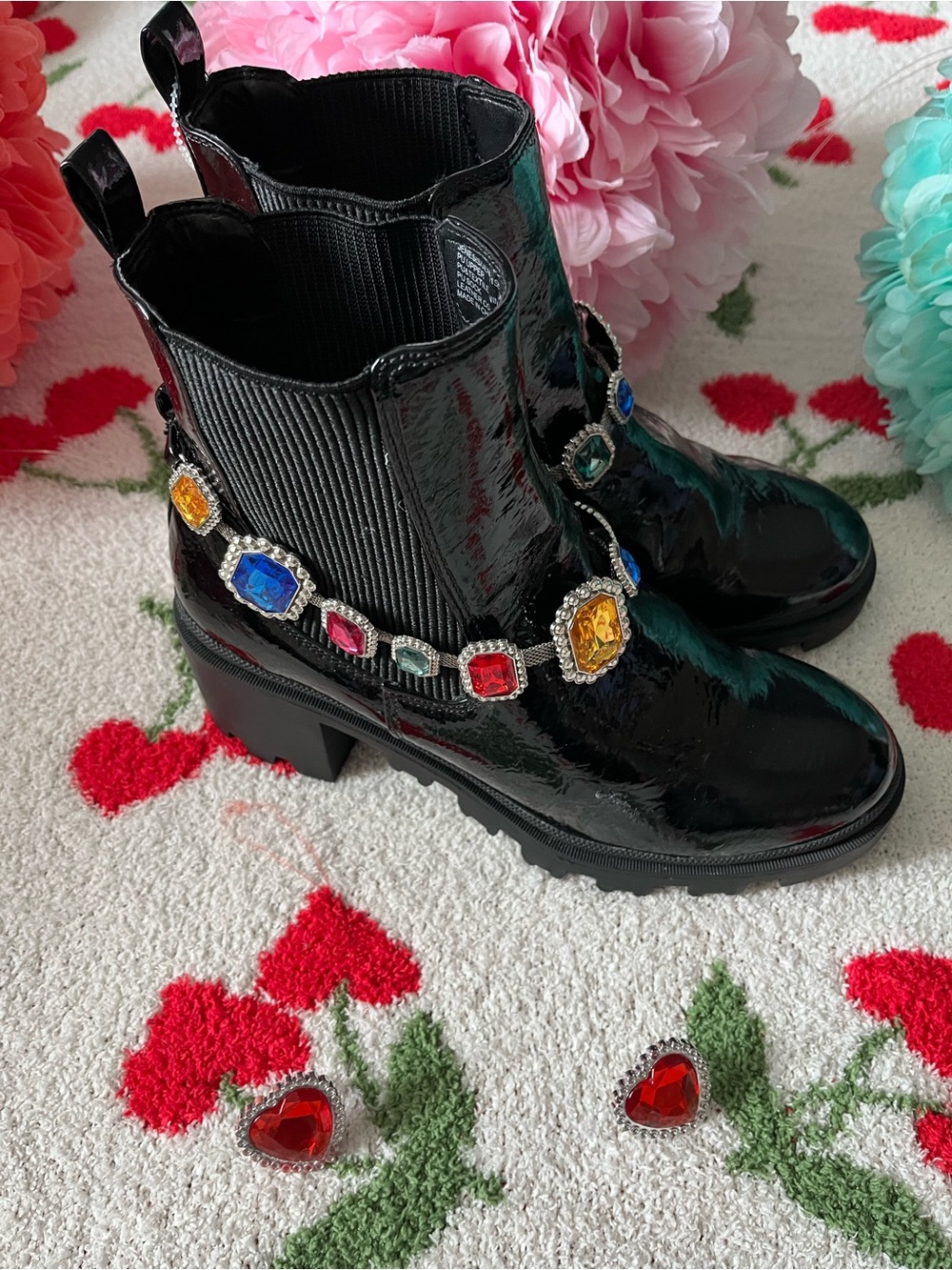 Betsey Johnson Gem Embellished  Boots with Multicolor Accents Size 8.5 Women’s